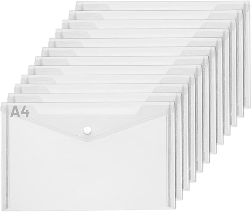 A4 Envelope pocket with push button. CLEAR - 12 pcs.