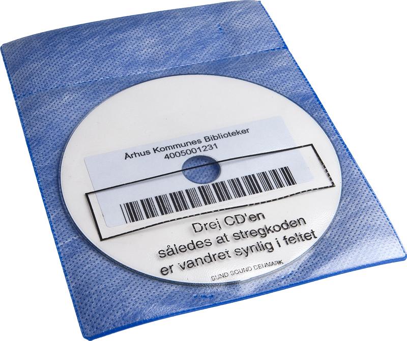 Audio pouch for 1 disc and booklet. Cloth, Danish text and window print, BLUE PP