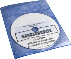 Audio pouch for 1 disc and booklet. Cloth, Danish text and window print, BLUE PP