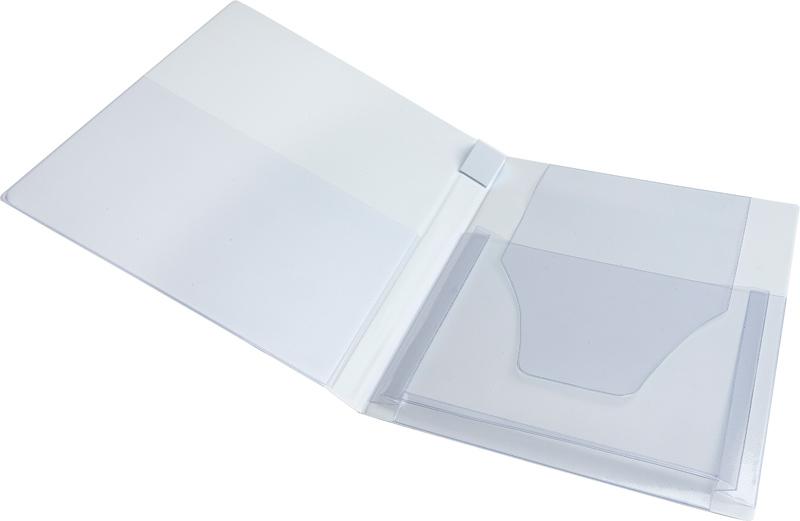 Video album with 2 pockets: 1 elastic expandable, 1 expandable with flap. WHITE / TRANSPARENT